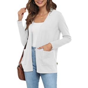 Women Lightweight Cardigan Sweaters with Pocket Open Front Breathable Cardigans (White, M)