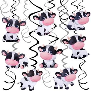 15Pcs Cow Birthday Party Decoration Cow Hanging Swirls for Farm Animal Theme Birthday Party Supplies (Black and White)
