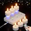 Rechargeable Flameless Tea Lights Candles with Charging Station 6Pcs Battery Tea Lights Candles with Remote & Timer LED Tealight Flickering Realistic for Home Christmas Wedding Decor - White