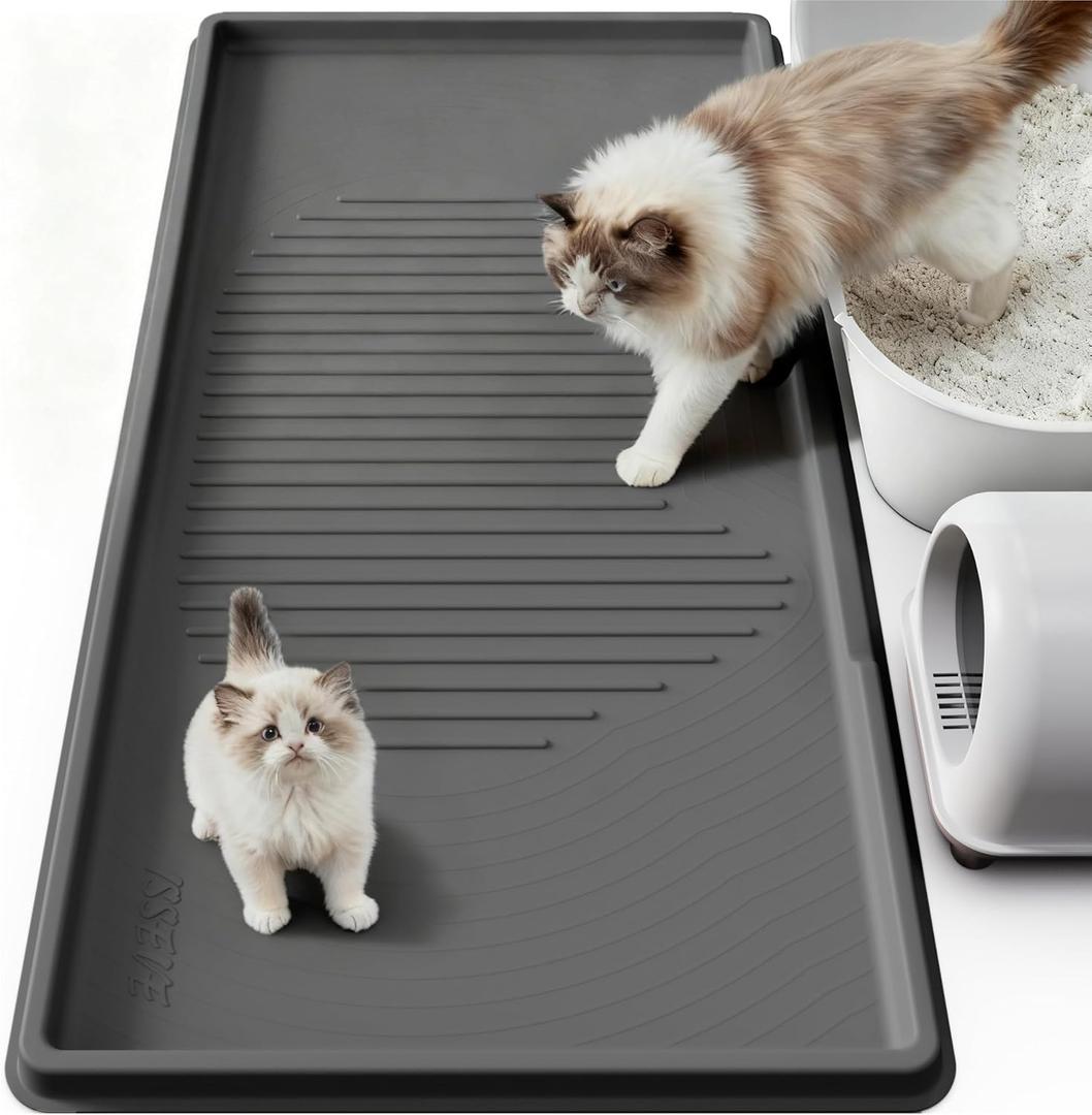 ISSEVE Cat Litter Mat 54" x 27.5" XXL, Extra Large Silicone Mat for Litter Box, 1.38" Raised Edge Urine Proof Litter Trapping Mat Pad for Scatter Control, Soft on Kitty Paws, Protect Floor (Dark Grey)