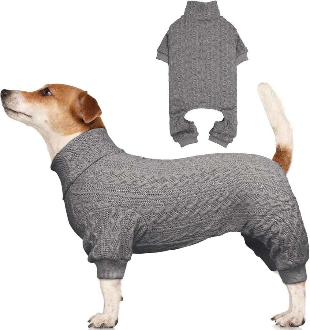 Dog Sweater Turtleneck Knitted Pet Clothes Solid Color Puppy Sweater Warm Dog Sweaters for Medium Dogs(Grey&M)