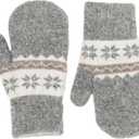 FGSS Winter-Knit-Mittens for Kids - Warm Stretchy Outdoor Gloves Boys-Girls Cute Snowflakes Gloves for 6-12Years (Gray)