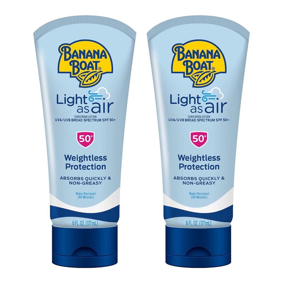 Banana Boat Light As Air Sunscreen Lotion SPF 50 Twin Pack | Lightweight & Non-Greasy Lotion Sunscreen SPF 50, Sunblock, Oxybenzone-Free, 6oz each Banana Boat Light As Air Sunscreen Lotion SPF 50 Twin Pack | Lightweight & Non-Greasy Lotion Sunscreen SPF 50, Sunblock, Oxybenzone-Free, 6oz each