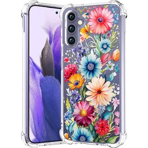 CCFUNCASE Compatible for Samsung Galaxy S24 / S25 Case Clear Cute for Women - Rugged Phone Cases Funda Protector Cover Skin (Pink Floral Colorful Flowers)