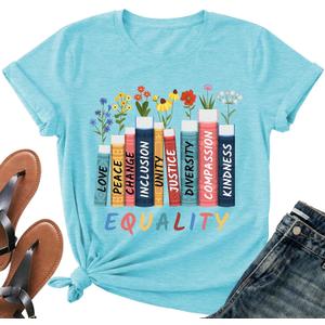 Read Book Shirt for Women-Reading Teacher Tee Tops Pink Flower and Butterfly Short Sleeve Cute Book Shirt