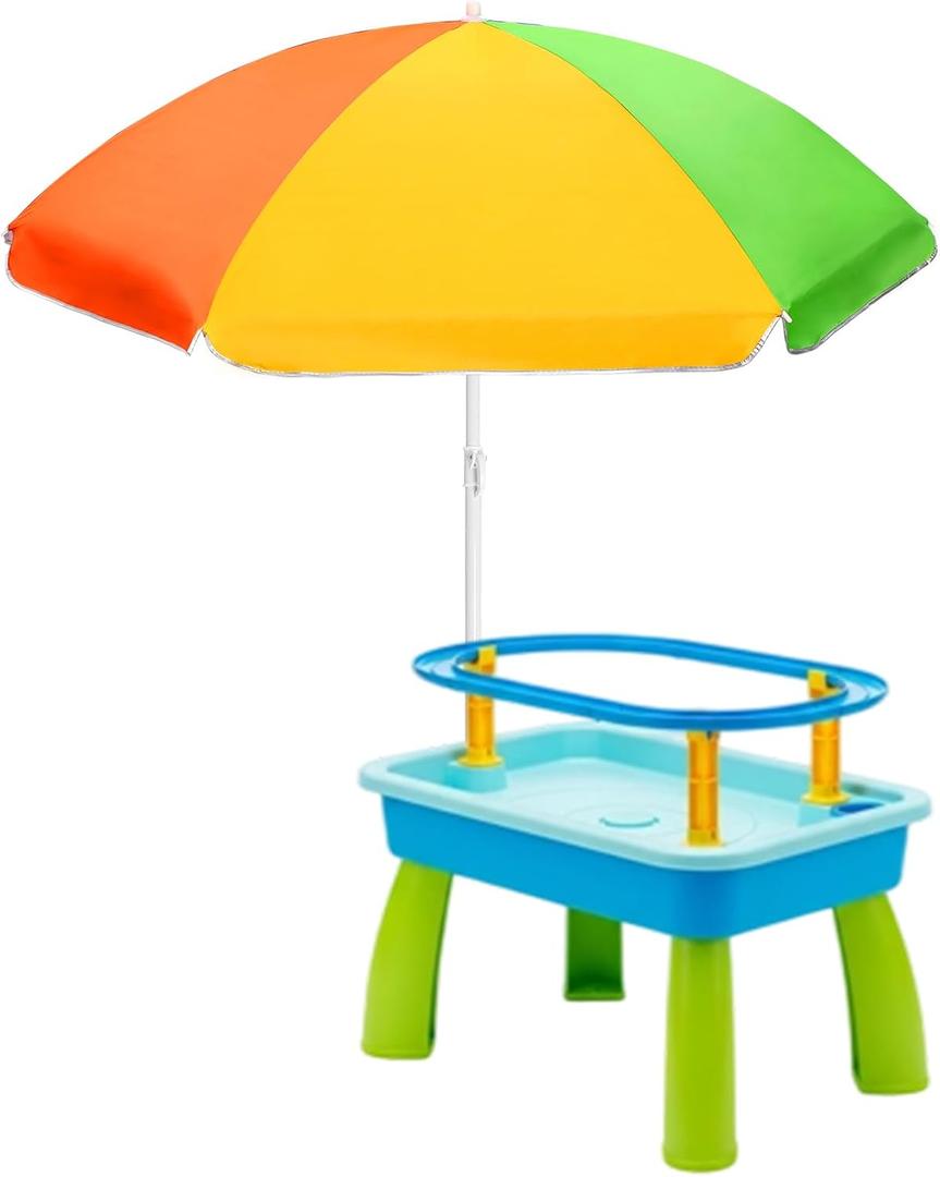 Abbylike 47 Inch Beach Umbrella for Water Table Picnic Table Shade Heavy Duty Portable Adjustable Height Sandbox Umbrella UV Protection for Beach Park Backyard Camping Garden Outdoor