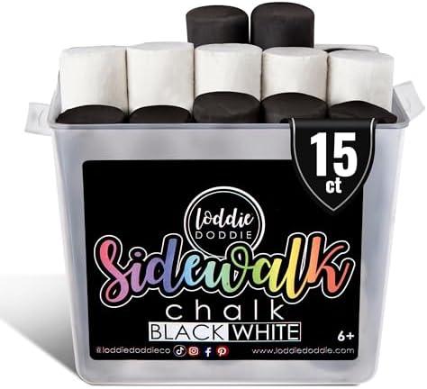 Loddie Doddie 13 ct Bucket of Black & White Jumbo Sidewalk Chalk - Non-Toxic Sticks - Reusable Bucket for Fun & Creativity with Easy Cleanup - Chalk Sidewalk