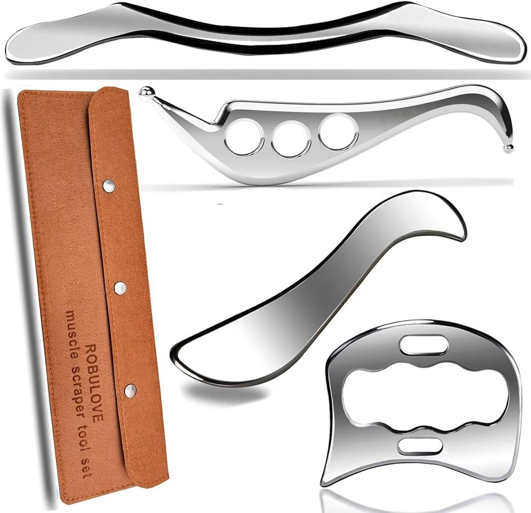 Robulve Professional Muscle Scraper Tool Set, 4-Piece IASTM Physical Therapy Kit with Carrying Case, Manual Massage Tools for Myofascial Release