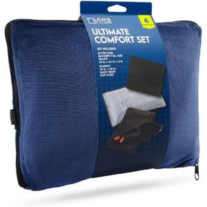 Lewis N. Clark Ultimate Comfort Set + Portable Travel Kit for Airplane, Includes Inflatable Pillow + Zippered Carrying Case, Cozy Fleece Blanket, Eye Mask for Sleeping & Foam Ear Plugs, Navy