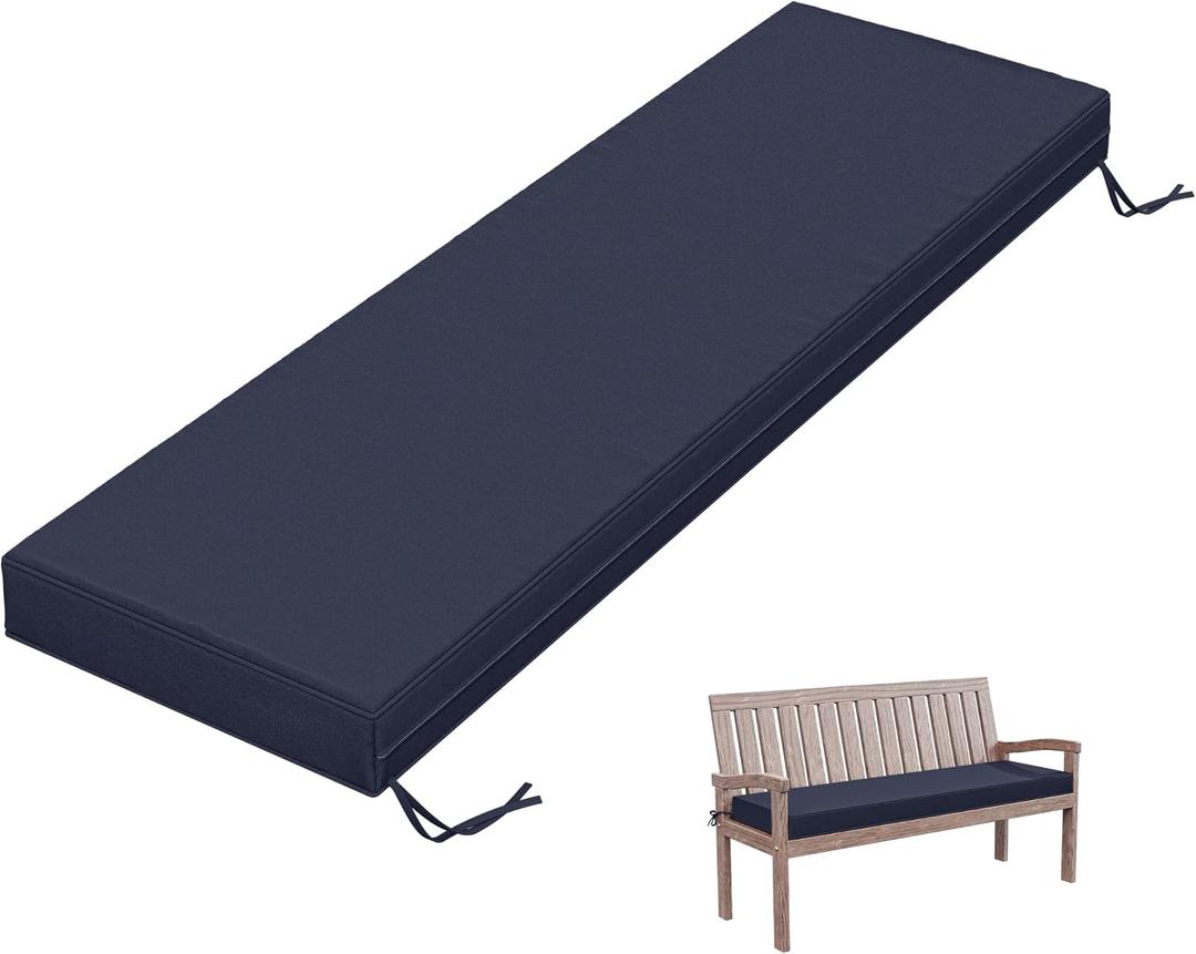 Outdoor Bench Cushion 60 X 18 X 3.5 Inch Thick Waterproof Patio Furniture Cushions, Patio Porch Swing Replacement Seat Pad with Tie Straps and Anti-Slip, for Backyard Garden, Navy Blue