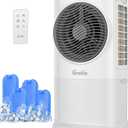 Grelife Portable Evaporative Air Cooler, 3-IN-1 Air Cooler Cooling Fan with Remote Control, 8H Timer, 4 Ice Packs, 6.5L Water Tank, 3 Modes, 3 Speeds, Personal Swamp Cooler for Bedroom/Office/Home