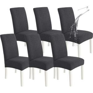 SYSLOON Waterproof Chair Covers for Dining Chairs – 6 Pack,Dark Gray | 100% Waterproof Material,Washable & Removable,Protect Against Spills,Dining Chairs