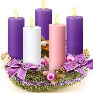 Cindeer 2 x 6 Inch Advent Candles Set of 5 Christmas Pillar Scented Advent Candle for Advent Wreaths Candle Holder Advent Votive Purple Pink Candles for Advent Seasonal Celebration Home Church