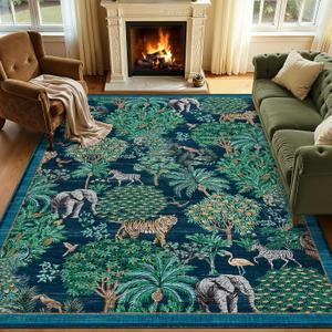GarveeHome Animal Print Rug 5x7 Washable Area Rugs for Kids Room, Blue