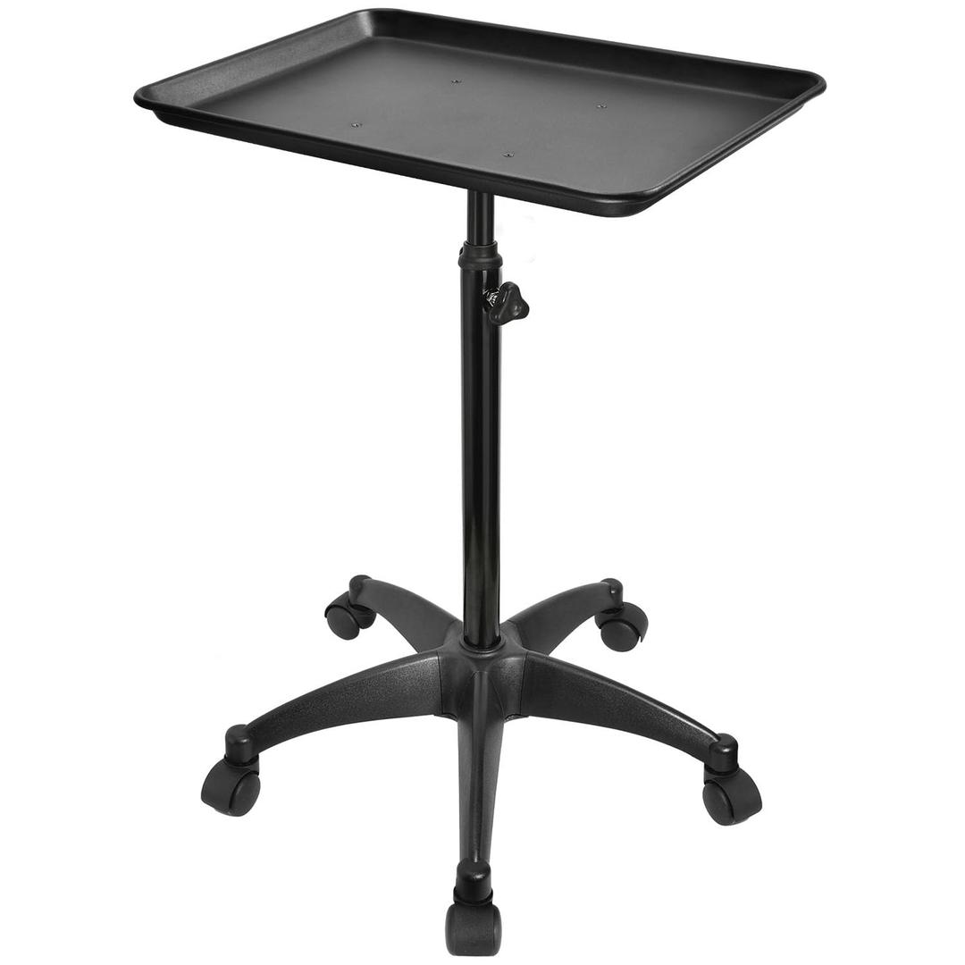 JOSTZHXIN Salon Rolling Tray, Premium Aluminum Tattoo Tray Rolling Cart, Height Adjustable Styling Tray, Service Storage Tray Trolley for Beauty Salon Clinic Spa (Black Upgrade)