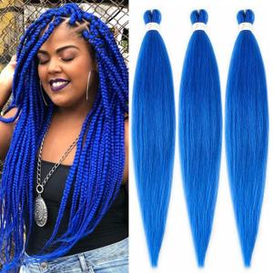 Blue Braiding Hair Pre stretched 30 Inch 3 Packs Pre-stretched Braiding Hair EZ Braid Yaki Texture Synthetic Hair Extensions for Crochet Box Braids