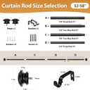 TONIAL Curtain Rod 32 to 58 Inch(2.6-4.8ft), Telescoping Splicing 3/4 Drapery Rods for Windows 20 to 53 Inch(1.7-4.4ft), Decorative Single Rod with Small Cap Finial, Black