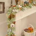 Joyhalo Fall Leaf Garland for Mantle Decor, 6ft Greenery Lambs Ear Leaves Garland with Pumpkins for Table, Mantle, Fireplace, Autumn and Thanksgiving Decorations