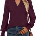 ANRABESS Women's Puff Long Sleeve Shirts V Neck Loose T-Shirts Dressy Casual Work Blouses 2025 Fall Tops Trendy Clothes Size L