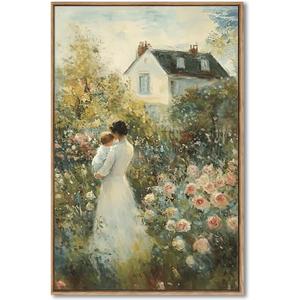 AIMAILON Vintage Framed Canvas Wall Art Home Decoration Print Classical Loving Mother Cottagecore Rural Scenery Warm Moody Portrait Picture for Living Room Bedroom 12x18