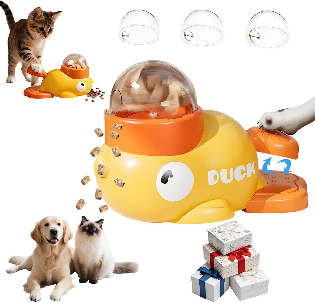 Duck Interactive Treat Dispenser Toy for Cats and Dogs - Slow Feeder Puzzle for Mental Stimulation & Anxiety Relief - Helps Reduce Vomiting and Overeating - Indoor Enrichment for Small & Medium Pets