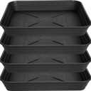 4 Pack Square Plant Saucer Tray 10 inch, 6 8 10 12 14 16 18 20 inch Heavy Duty Plastic Square Plant Saucers for Indoors Outdoor, Flower Planter Drip Trays for Pots, Seed Starting Tray (Black)