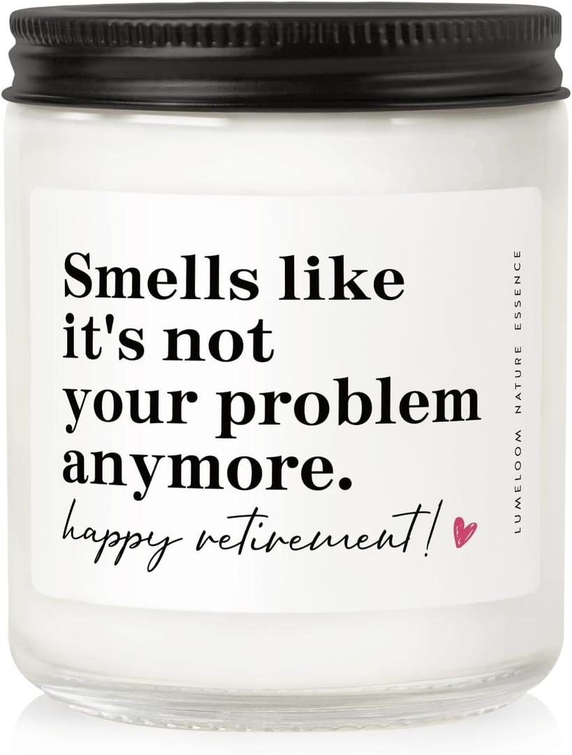 LUMELOOM Retirement Gift for Woman, Men - 9oz Lavender Scented Soy Wax Candle- Best 2026 Retired Gifts for Women, Men, Friends, Coworker, Teacher, Funny Retirement Candle Decoration