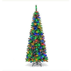 6.5-ft Pre-Lit Hinged Artificial Pencil Christmas Tree with 250 Multicolour Lights