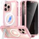360 Protection Magnetic for iPhone 16 Pro Case Built-in 9H Privacy Screen Protector & Metal Stand[Fit for Magsafe][Anti-Spy][Lens Protector] Heavy Duty Shockproof Phone Case for iPhone 16 Pro