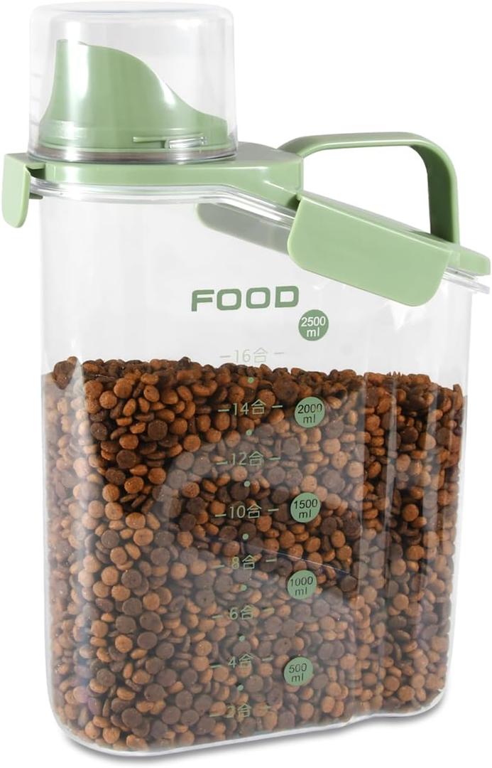 Dog Food Storage Container, Pet Food Storage Containers with Airtight Pour Spout, Cat Food Container with Measuring Cups, Portable Travel Pet Food Container for Dogs, Cats, BirdsGreen