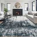 8x10 Area Rugs Washable Rug, Soft Modern Abstract Rugs for Living Room Large Low Pile Thin Rug Non Slip Indoor Neutral Carpet for Bedroom Dining Room Farmhouse Office Kids Playroom Black Grey Blue