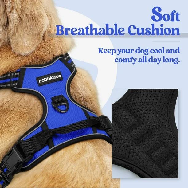rabbitgoo Dog Harness No Pull with 2 Leash Clips, Adjustable Soft Padded, Reflective Oxford No Choke Pet Vest with Easy Control Handle for Large Dogs, Black, L
