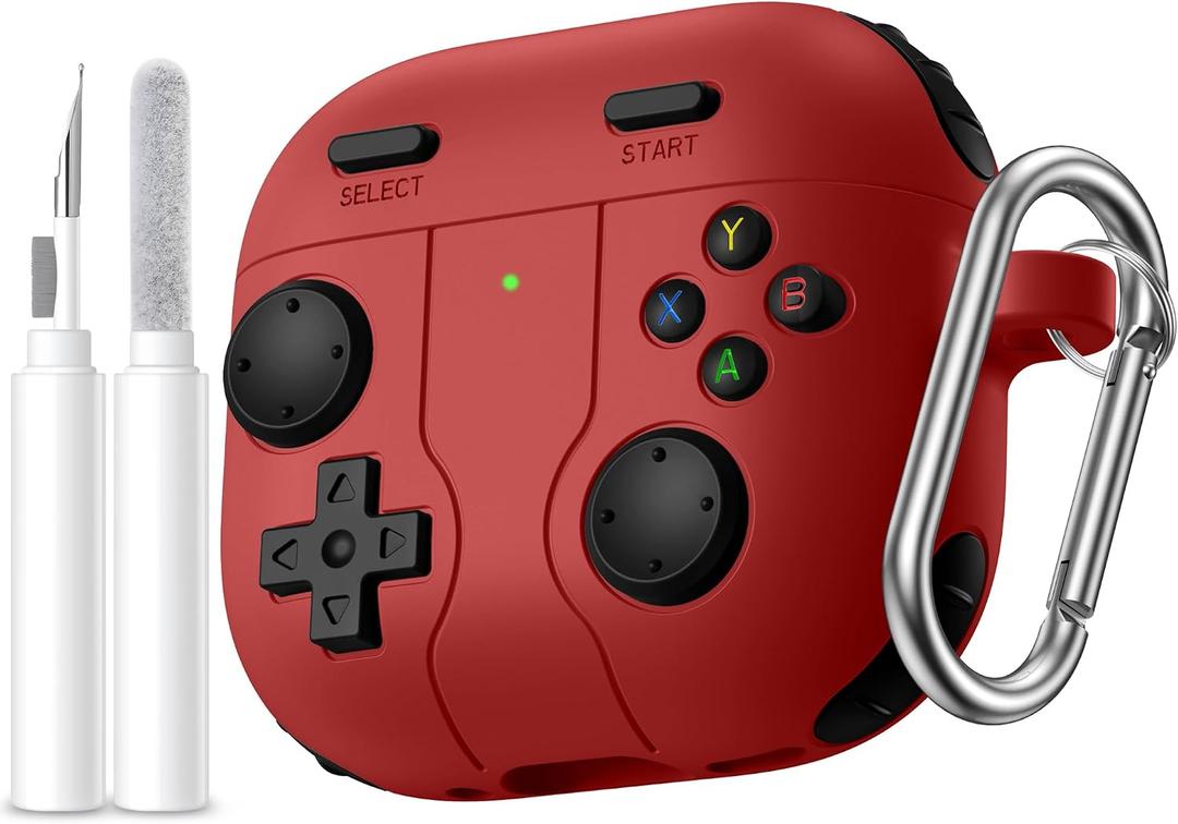 Getino for AirPods 4 2024 Case Cover with Cleaner Kit, Keychain,Compatible with Apple Airpods 4 Case Cover, Cute Funny Game Console Shock-Proof Protective Silicone AirPod 4 Case Covers for Men Boy-Red