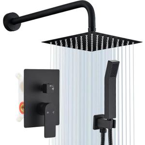 Shower Faucet Set Matte Black Shower System Knob Switch Diverter with High Pressure Handheld Spray Wall Mount 8 Inch Shower Head