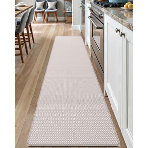 DEXI Kitchen Floor Mats Cushioned Anti Fatigue, 17x79, Large Long Standing Runner Rug Waterproof, Comfort Memory Foam Padded for Front Sink Laundry, Beige White