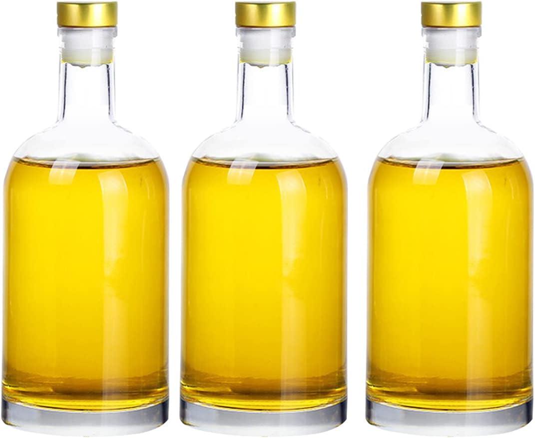 Clear Glass Bottles 33 oz (1000 ml) 3 - Pack for Beverages Drinks Oil Vinegar Kombucha Beer Water Soda with Cork Stopper Airtight Lid