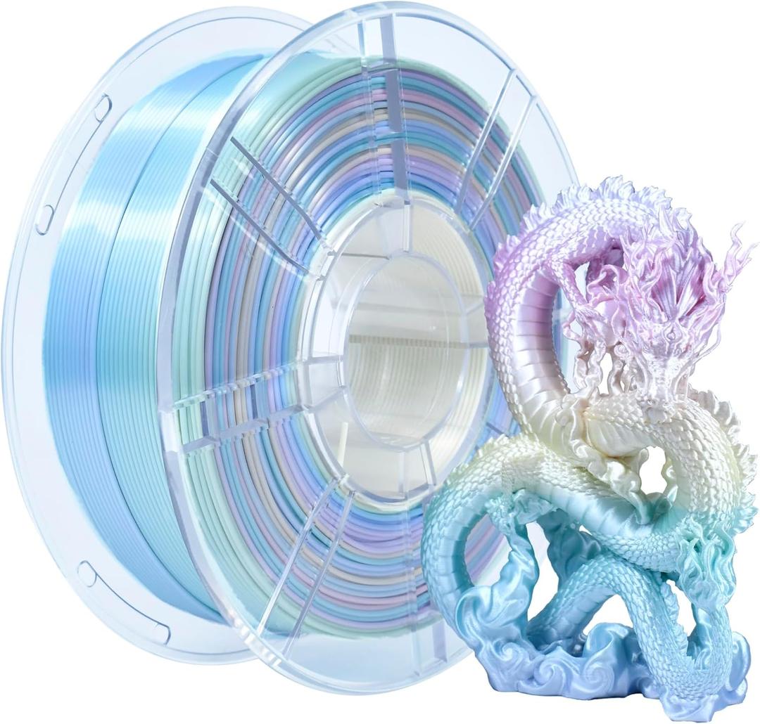 iBOSS Rainbow 3D PLA PRO Filament 1.75mm +/- 0.02 mm, 1KG Macaron Rainbow Silk PLA+ 3D Printer Filament Color Changing Multicolor Filament 3D FDM Printers, Durable and Resistant PLA Plus
