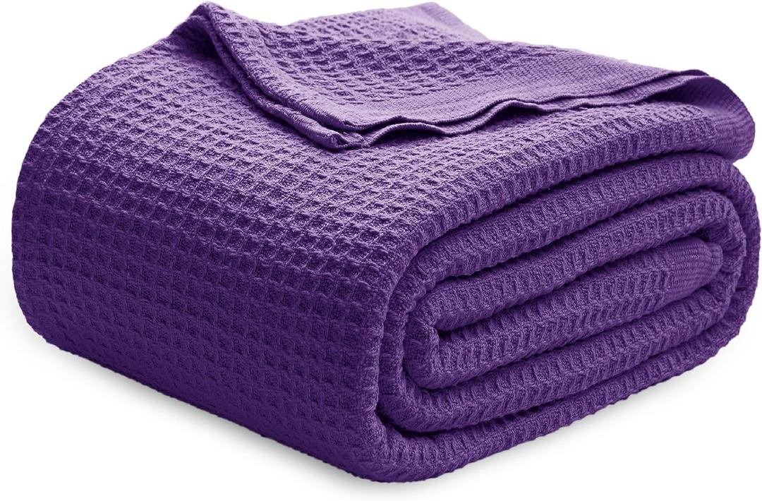 Bedsure Gentlesoft 100% Cotton Blanket King Size for Bed - Breathable and Soft, Thick Cozy Waffle Weave Christmas Blanket Gift for Women, Purple, 104x90 inches