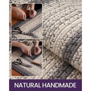 DEXI Woven Hallway Runner Rug, 3x7 Rustic Braided Vintage Carpets, Non Slip Indoor Outdoor Farmhouse Floor Rugs for Entryway, Kitchen, Laundry Room, Black/Ivory