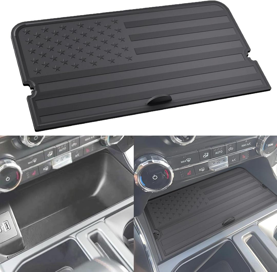 Center Console Compartment Cover Compatible With Ford F150 2021-2025 & Lightning XLT 2022-2024, Front Interior Storage Cubby Hidden Pocket Panel (For Open Pocket in Front of Shifter) (USB Hole)