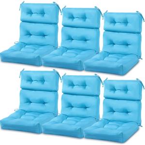 Mixweer 6 Pack Outdoor/Indoor High Back Chair Cushion Waterproof Rocking Chair Pads Tufted Seat/Back Chair Cushion Weather Resistant Adirondack Chair Cushions for Outdoor Patio Furniture (Sky Blue)
