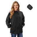 LAMA Women's Rain Jacket Lightweight Waterproof, Windbreaker Jackets with Hood Windproof Sun Protection, Outdoor Packable Raincoats with Pocket for Golf Hiking Cycling Bike Travel,BK,L