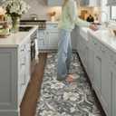 Color&Geometry Floral Kitchen Mat 24"x87", Anti Fatigue Kitchen Mats for Floor, Kitchen Rugs Non Slip, Waterproof & Oil Proof Padded Runner for Standing Desk Office, Sink - Grey