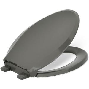 KOHLER 4636-RL-58 Cachet ReadyLatch Elongated Toilet Seat Slow Close, Soft Close Toilet Seat Quiet Lid, Contoured Grip-Tight Bumpers Installation Hardware, Aparment Essentials, Thunder Gray