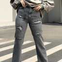 Women's Skinny Straight Leg Mid-High Waist Denim Jeans Casual Stretchy Denim Pants (Gray, XL)