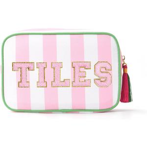 AUONY Empty Mahjong Tile Bag with Tassel, Pink and White Striped Zipper Mahjong Bag Pouch for American Mahjong Set (Pink), 16 Inches X 23.5 Inches X 8.5 Inches