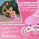Kids Inline Skates for Girls Boys, Youth and Adult, Adjustable Blades Roller Quad Skates for Men and Women with Full Wheels Illuminating, Outdoor Skates (Small Size, Pink)