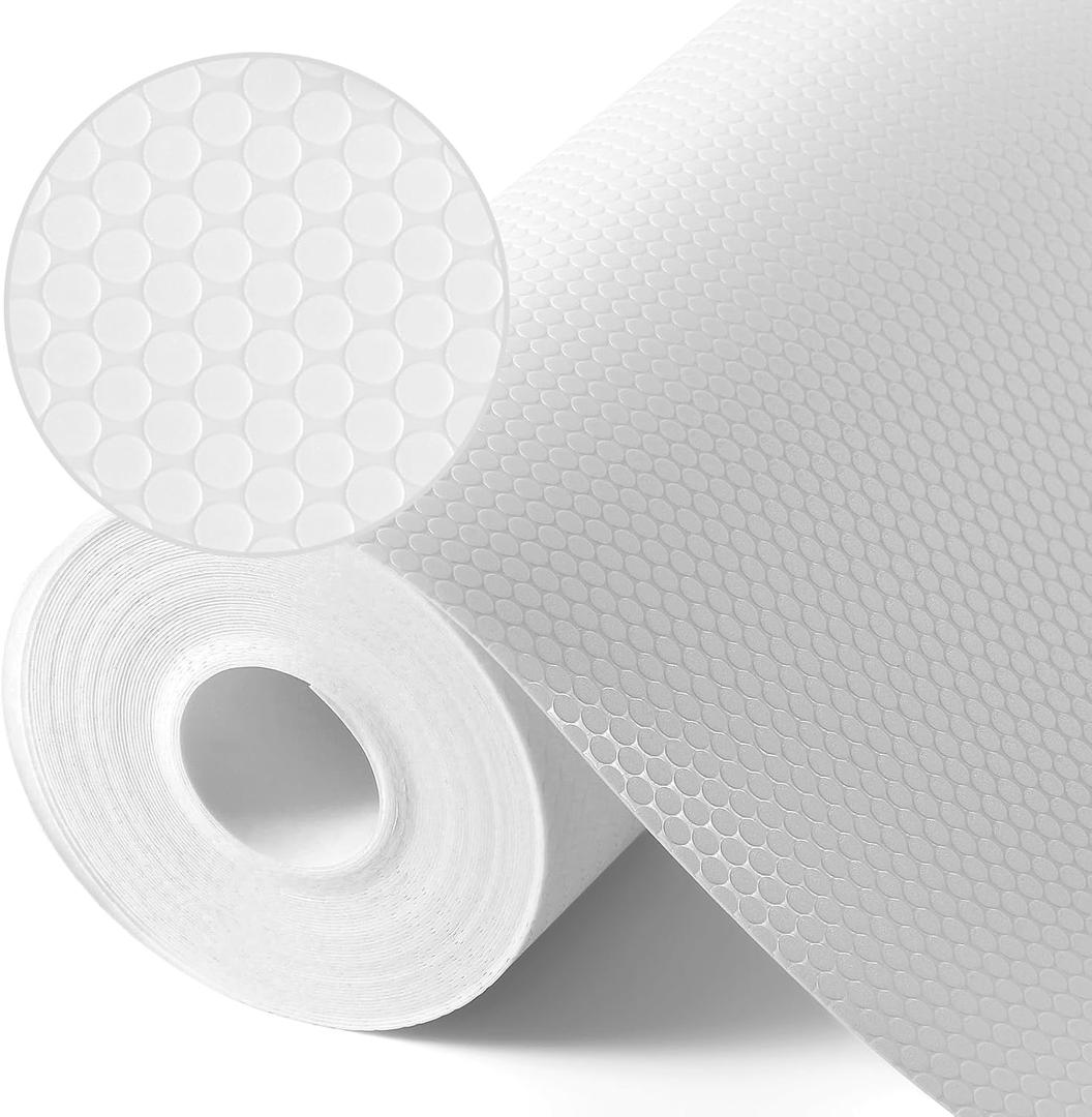 Shelf Liners for Kitchen Cabinets Non Adhesive Drawer Liner for Bathroom Waterproof Refrigerator Liners for Shelves Fridge Plastic Mats Cabinet Cupboard Liner White 11.8 x 59 Inches