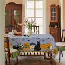 Halloween Waterproof Tablecloth  Spooky Pumpkin, Black Cat, Bat & Spider Web Design  Gray Holiday Table Cover for Party, Dining, and Home Decor, W60 x L84 in