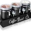 Domensi 3 x 66 oz Airtight Coffee Canisters with Shelf, Coffee Bean Storage Container 304 Stainless Steel Coffee Bean Storage with Airtight Locking Clamp and Scoop, Kitchen Food Storage Jar(Black)